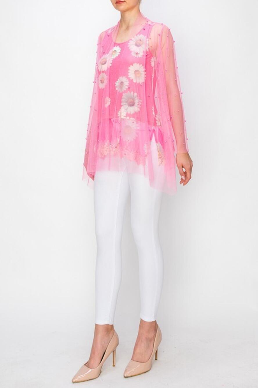 Origami Mesh Cardigan With Pearl Details Navy Small
